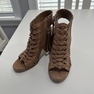 Women's Tan Woven Heeled Sandals